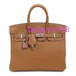 Aa Biridkkin Delicate Luxury Womens Social Designer Totes Bag Shoulder Bag 25 Hand Bag Togo Leather Brown Gold Used Fashionable Commuting Handbag