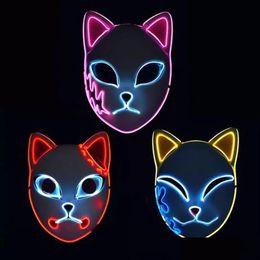 Party Masks Ups Demon Slayer Fox Mask Halloween Japanese Cosplay Costume Led Festival Drop Delivery Home Garden Festive Supplies Dh0Tz