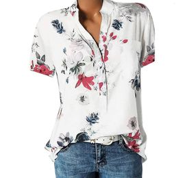 Women's Blouses 5XL Hawaii Big Size Women Blouse Floral Printing Shirt With Pocket Half Button Short Sleeve Tops Harajuku Fashion Clothes