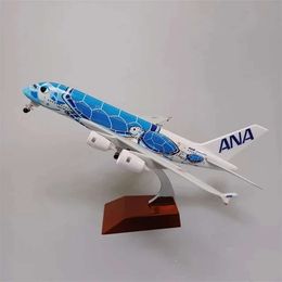 20CM Alloy Metal Japan Air ANA Airbus A380 Cartoon Sea Turtle Airlines Aeroplane Airways Plane Model Painting Aircraft Toys 742