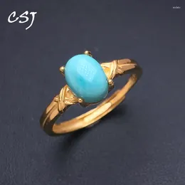 Cluster Rings Elegant Natural Turquoise 925 Sterling Silver Gemstone Oval 6 8mm For Women Birthday Christmas Jewellery Gift