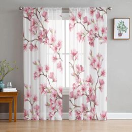 Curtain Pink Flower Plum Branch Plant Sheer Curtains For Living Room Decoration Window Kitchen Tulle Voile Organza