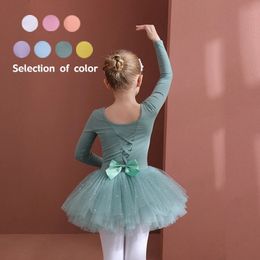 Girls Ballet Dance Tutu Dress Kids Short /Long Sleeves Tulle Bowknot Skate Gymnastics Christmas Birthday Party Leotard Dancewear 240520