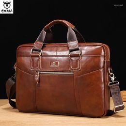 Briefcases Brand Men's Bag Briefcase Genuine Leather Handbags 15 Inch Laptop Casual Shoulder Crossbody Bags Messenger