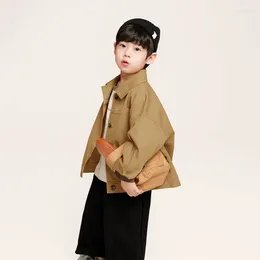 Jackets 2024 Autumn Boys Spring Cotton Children's Turn-down Collar Loose Coats Kids Casual Outwear