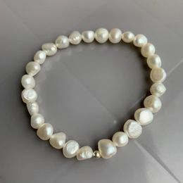 7-8mm Baroque Pearl Bracelet For Women Genuine Natural Freshwater Pearl 925 Sterling Silver Charm Bracelet 240518