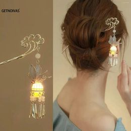Hair Clips Retro Chinese Sticks Forks Headpieces Luminous Lantern Pearl Hairpins Side Pendant Tassel Headwear For Women Girls