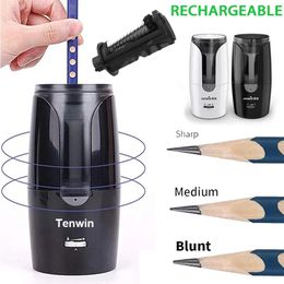 Tenwin Electric Auto Pencil Sharpener Safe Student Helical Steel Blade for Artists Kids Adults Colored Pencils 240515