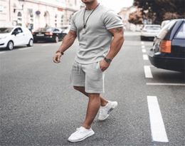 Men039s Tracksuits Summer Men Casual Sports Suit Solid Tracksuit Shorts Sets Short Sleeve T Shirt Shorts Sweatsuit Brand Cloth1490565