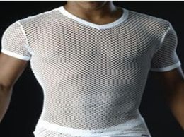 Men T Shirts Transparent Mesh See Through Tops Tees Sexy Man Tshirt V Neck Singlet Gay Male Casual Clothes Tshirt Clothing5649601