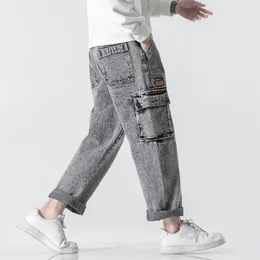 Men's Jeans Men Straight Leg Stylish Summer Denim Pants With Elastic Waist Multiple Pockets Casual Streetwear For A Trendy