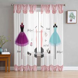 Curtain Fashion Skirt Pink Sheer Curtains For Living Room Decoration Window Kitchen Tulle Voile Organza