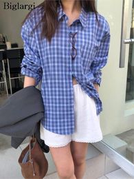 Women's Blouses Summer Striped Plaid Print Shirts Tops Women Long Sleeve Casual Modis Ladies Loose Pleated Korean Style Woman Shirt