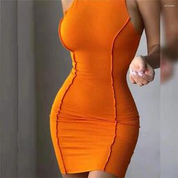 Casual Dresses Summer Knitted Bodycon Sexy Dress O Neck Sleeveless Ruffled Party Sundress High Street Elastic Slim Short