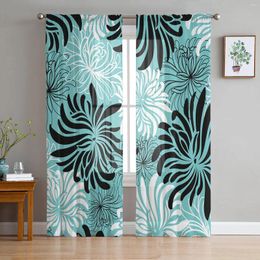 Curtain Water Green Chrysanthemum Black White Retro Flower Sheer Curtains For Living Room Window Kitchen Tulle Voile