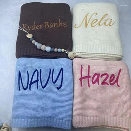 Blankets Embroidered Name Cotton Knitted Born Blanket Personalised Baby Boy Girl Shower Gift Breathable Stroller