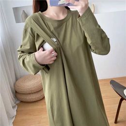 Maternity Dresses Pregnant womens long sleeved care dress autumn feeding loose fitting suitable for wearing maternity care clothing after childbirth d240520