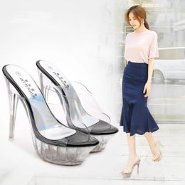 Slippers Women Summer Platforms Transparent Waterproof Sandals Sexy Slingback Crystal Clear Pvc Slipper High Heel Female