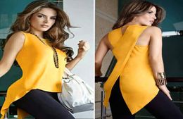 New Women summer Casual Solid Shirt Back Swallowtail Hem Asymmetrical Tank Tops women clothes short dress2383123