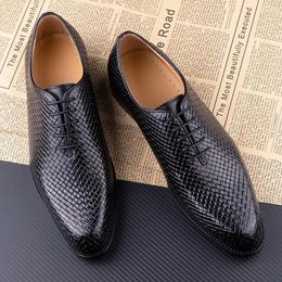 Casual Shoes Luxury Genuine Leather Men Oxford Business Office Comfortable Formal Lace Up Pointed Toe Dress Wedding