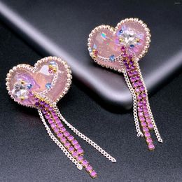 Stud Earrings EVACANDIS Ladies Handmade Love Jewel Tassel Fashion Pink Jelly Crystal Sweet Drop Silver Needle Dating