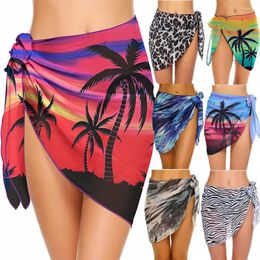 Summer Women Print Short Sarongs Swimsuit Coverups Beach Bikini Wrap Sheer Skirt Chiffon Scarf Cover Ups For Swimwear