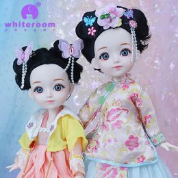 Bjd 1/6 Bjd Doll Blue Eyes Cothes Ancient Chinese Clothing Accessories Dress Smile Princess Girl Body Set Home Furnishings Gift 240520