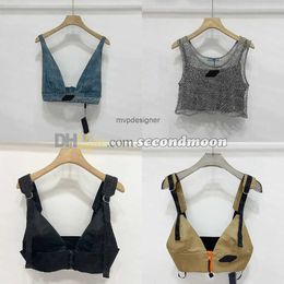 Women's T-Shirt Shiny Rhinestone T Shirts Women Denim Sling Vest Sexy Cropped Top Party Tank Tops V Neck T-Shirt Bra