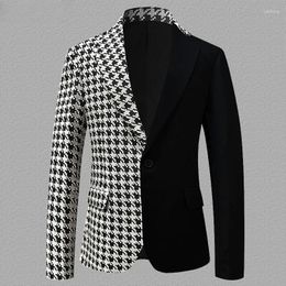 Men's Suits Fashion Houndstooth Patchwork Suit Jacket Men 2024 Brand Splicing Design One Button Blazers Mens Casual Party Prom Costume Homme