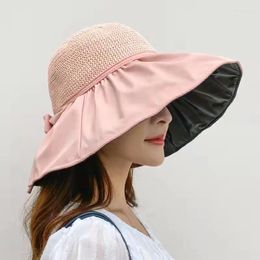 Berets Metal Label Bow Knit Sun Hat Vinyl Big Brim Breathable UV Protection Visor Cap For Women Men Summer Sport Hiking Beach