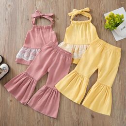 Clothing Sets Girls' Suits Summer Lace Halter Suspenders And Solid Colour Flared Pants 2pcs Baby Girls Trendy Toddler Clothes Travel