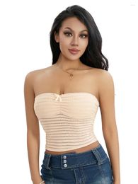 Women's Tanks Women Elastic Ruched Bandeau Summer Solid Colour Strapless Off-Shoulder Crop Tops Streetwear Club Wear