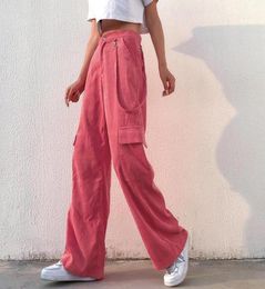 Women039s Pants Capris Korean Casual Cargo Girls Harajuku Streetwear Fashion Corduroy Wide Ribbon Vintage Hip Hop Pink Trouse9779603