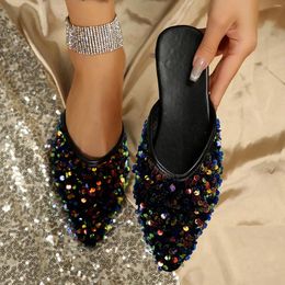 Slippers Womens Fuzzy Women Summer Slip On Sequin Casual Pointed Toe Flat Soft Bottom Breathable Heated