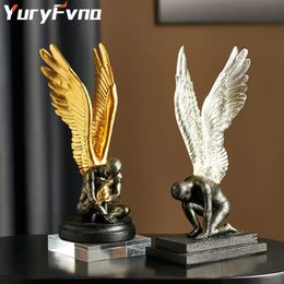 Home Modern Resin Statue Golden Abstract Character Decor and Sculpture Figures Desktop Ornaments Nordic Decoration 240520