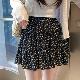 Skirts Women Floral Printed Elastic High Waist Vintage Summer Casual Gothic Pleated Skirt Korean Shorts Y2k Mini Harajuku