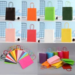 Gift Wrap 6PCS Candy Colourful Coloured Kraft Paper Bags Mini With Handles Packaging Shopping Cookie Christmas Festival Bag Party
