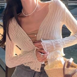 Women's T Shirts Summer Cardigan Knitted UV Protection Korean Version Fashion Breathable Tops