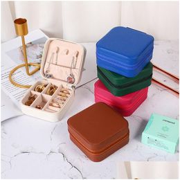 Storage Boxes Bins Jewelry Display Case Earrings Ring Portable Pu Leather Travel Organizers Necklace Holder Zipper Drop Delivery H Dhqgb