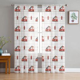 Curtain Fire Engine Cartoon Sheer Curtains For Living Room Decoration Window Kitchen Tulle Voile Organza