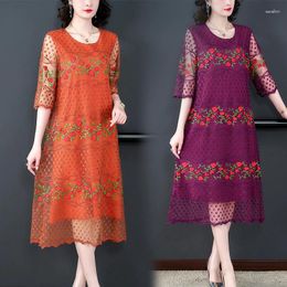 Party Dresses Purple Silk Embroidery HollowOut Luxury Eveing Dress Women Korean Vintage Casual Elegant Loose Home