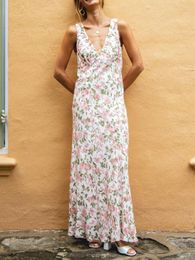 Casual Dresses Women S Summer Bobo Long Dress Sleeveless Tank Open Back Deep V Neck Floral Print Maxi