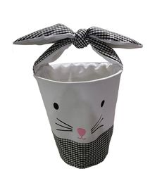 Check Ear Bow Tie Bunny Easter Basket Purple Plaid Easter Day Gift Bag Cartoon Blanks Bunny Bucket For Kid Egg Candies DOM17662565260