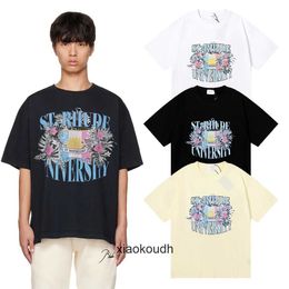 Rhude High end designer T shirts for fashion letter national flag flower printing short sleeve t-shirt for men and women high street half sleeve With 1:1 original labels