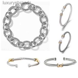 DY bracelet designer cable bracelets fashion jewelry for women men gold silver Pearl head cross bangle Bracelet open cuff dy jewelry man party christmas gift