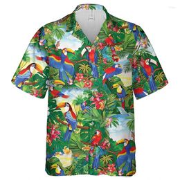 Men's Casual Shirts Tropical Flowers Bird Graphic For Men Clothes Harajuku Hawaiian Women Beach Shirt Swan Animal Plant Blouses Flower Tops