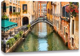 Płótno druk sztuki ścienne Wenecja, Włoch Kanał w mieście mapy miast fotografowanie realizm malowniczy wielokolorowy ultra do salonu, sypialnia, biuro