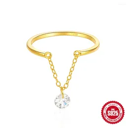 Cluster Rings Aide Real 925 Silver Adjustable Chain Opening For Women Zircon 18K Gold Plated Simplicity Ring Ins Fine Jewellery Gift