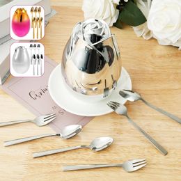 Dinnerware Sets 6pcs Silverware Set With Egg Shaped Case Stainless Steel Flatware Multipurpose Tableware Cutlery For Home Party Dinner