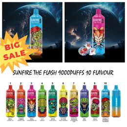 Wholesale Sunfire 9000 Puffs Vape Disposable Vaper 9K Puff 18ml Prefilled Cartridges Pod 600mAh Rechargerable Battery LED Light Colours Kit 0/20/30/50mg In Stock